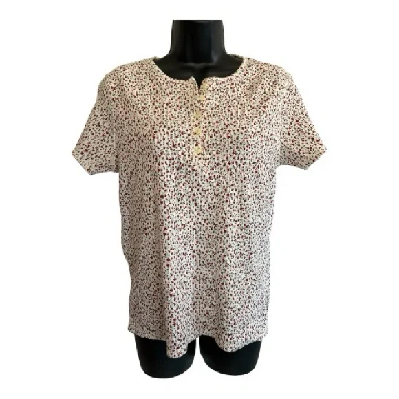 Vintage Women's Faded Glory Floral Top - White and Red Size Large - Picture 1 of 8